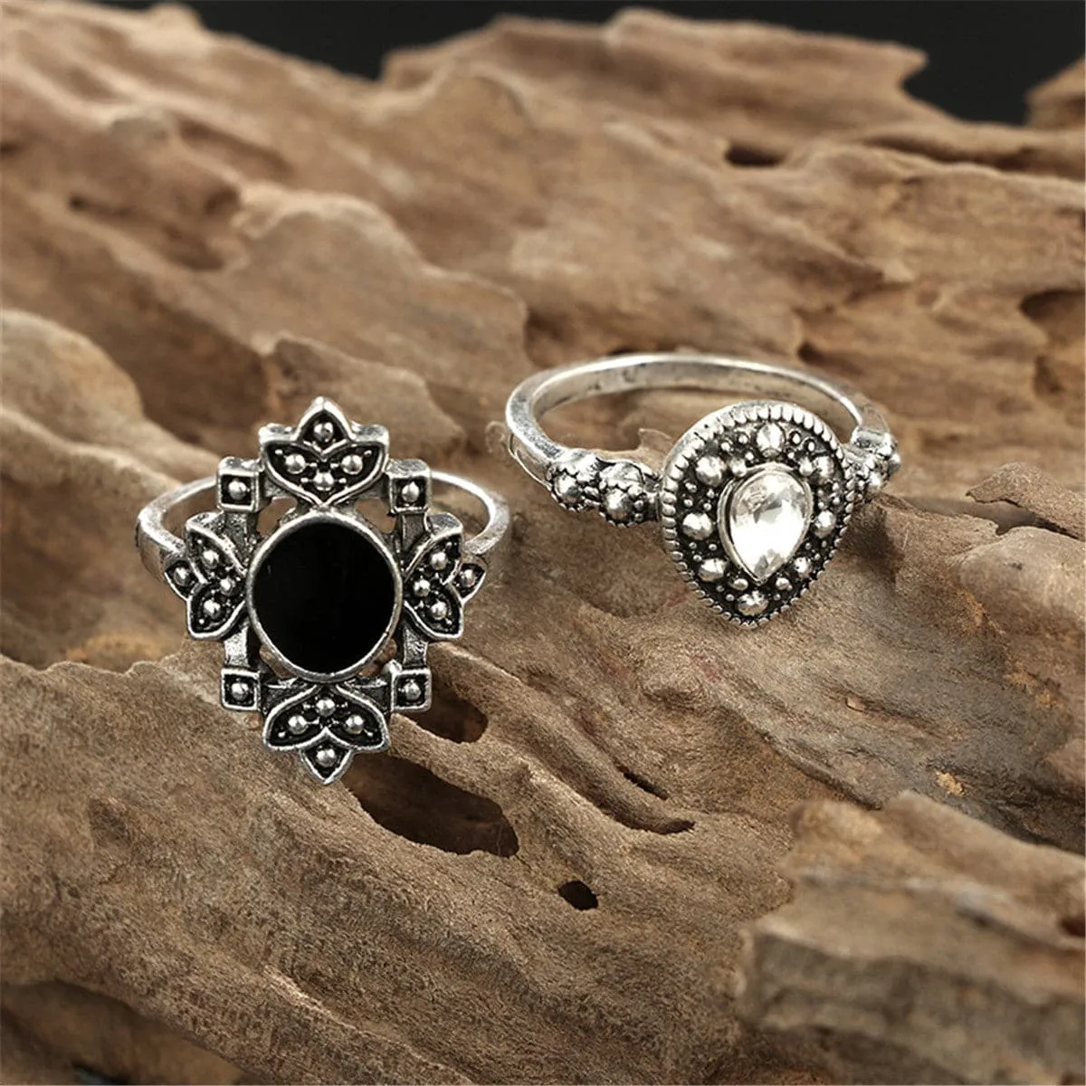 Cubic Zirconia & Resin Silver-Plated Sunflower Ring Set