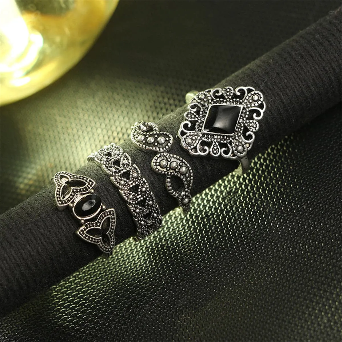 Cubic Zirconia & Resin Silver-Plated Sunflower Ring Set