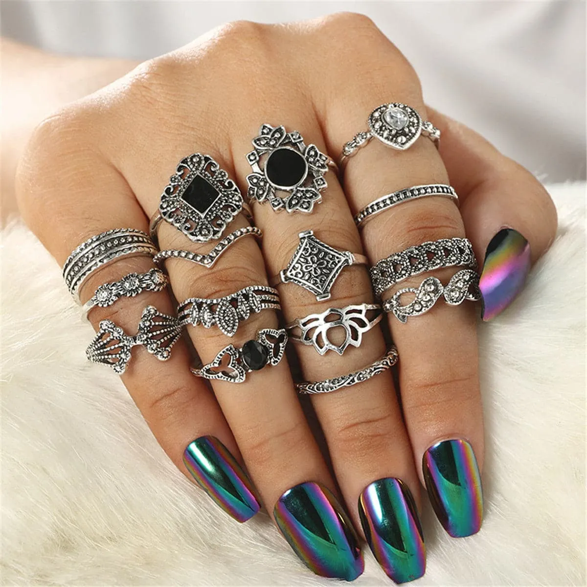 Cubic Zirconia & Resin Silver-Plated Sunflower Ring Set