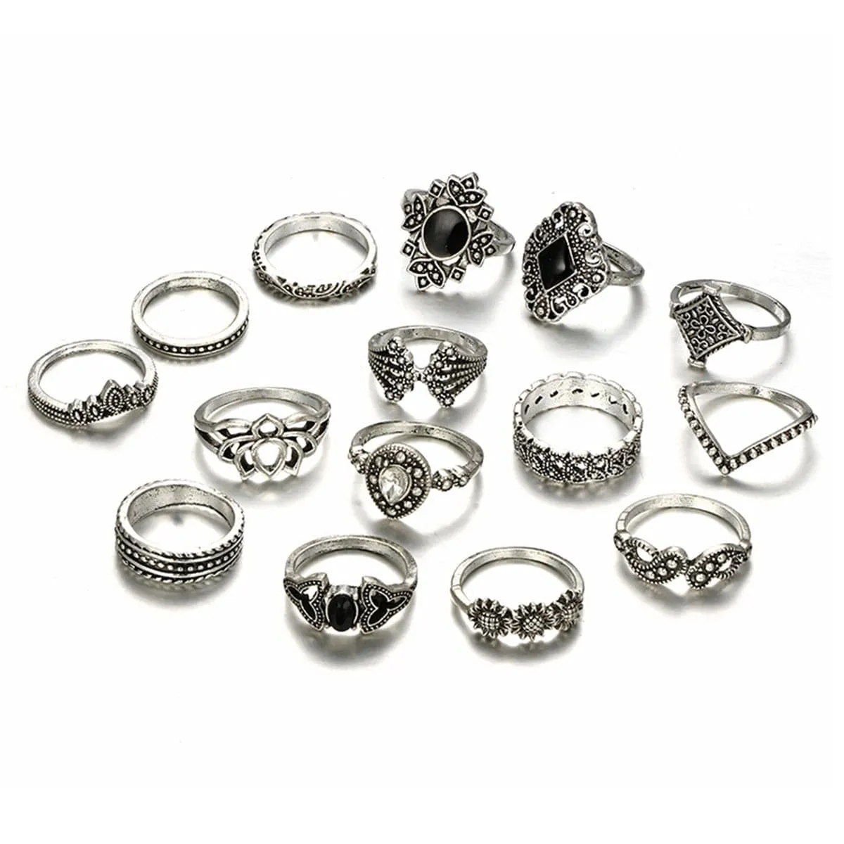 Cubic Zirconia & Resin Silver-Plated Sunflower Ring Set