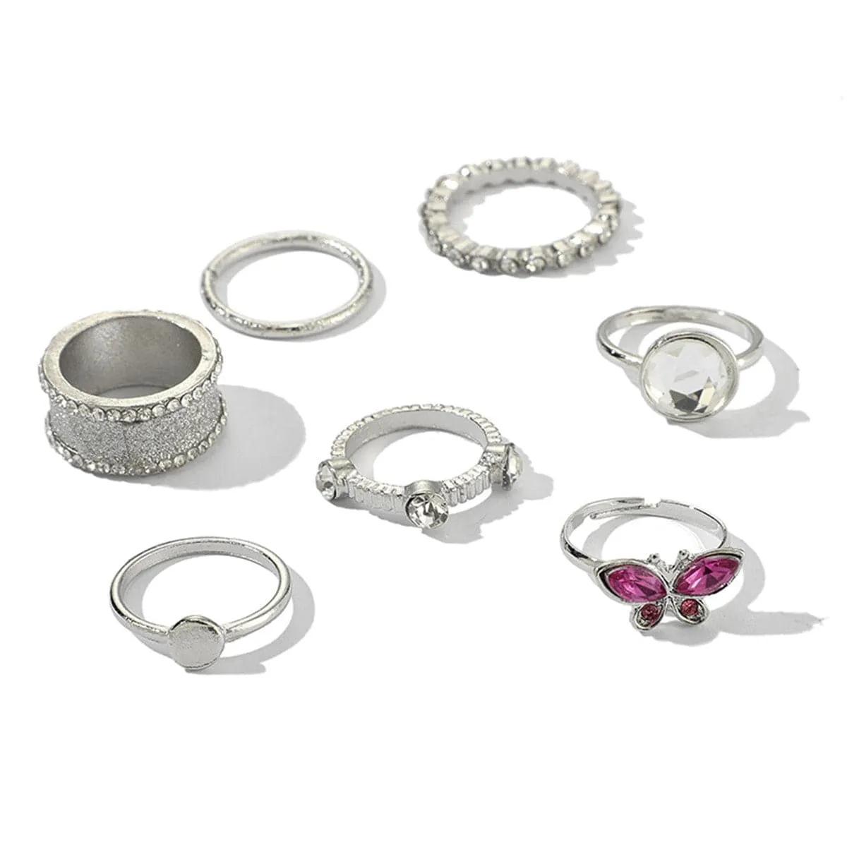 Cubic Zirconia & Silver-Plated Butterfly Ring Set