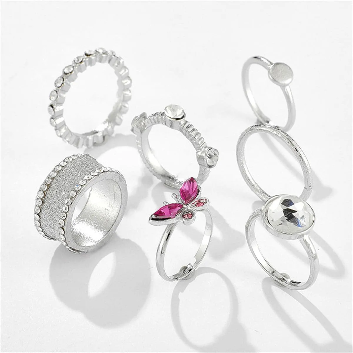 Cubic Zirconia & Silver-Plated Butterfly Ring Set