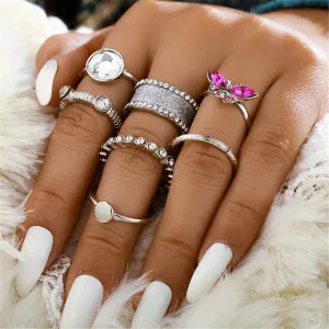 Cubic Zirconia & Silver-Plated Butterfly Ring Set