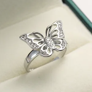 Cubic Zirconia & Silver-Plated Butterfly Ring