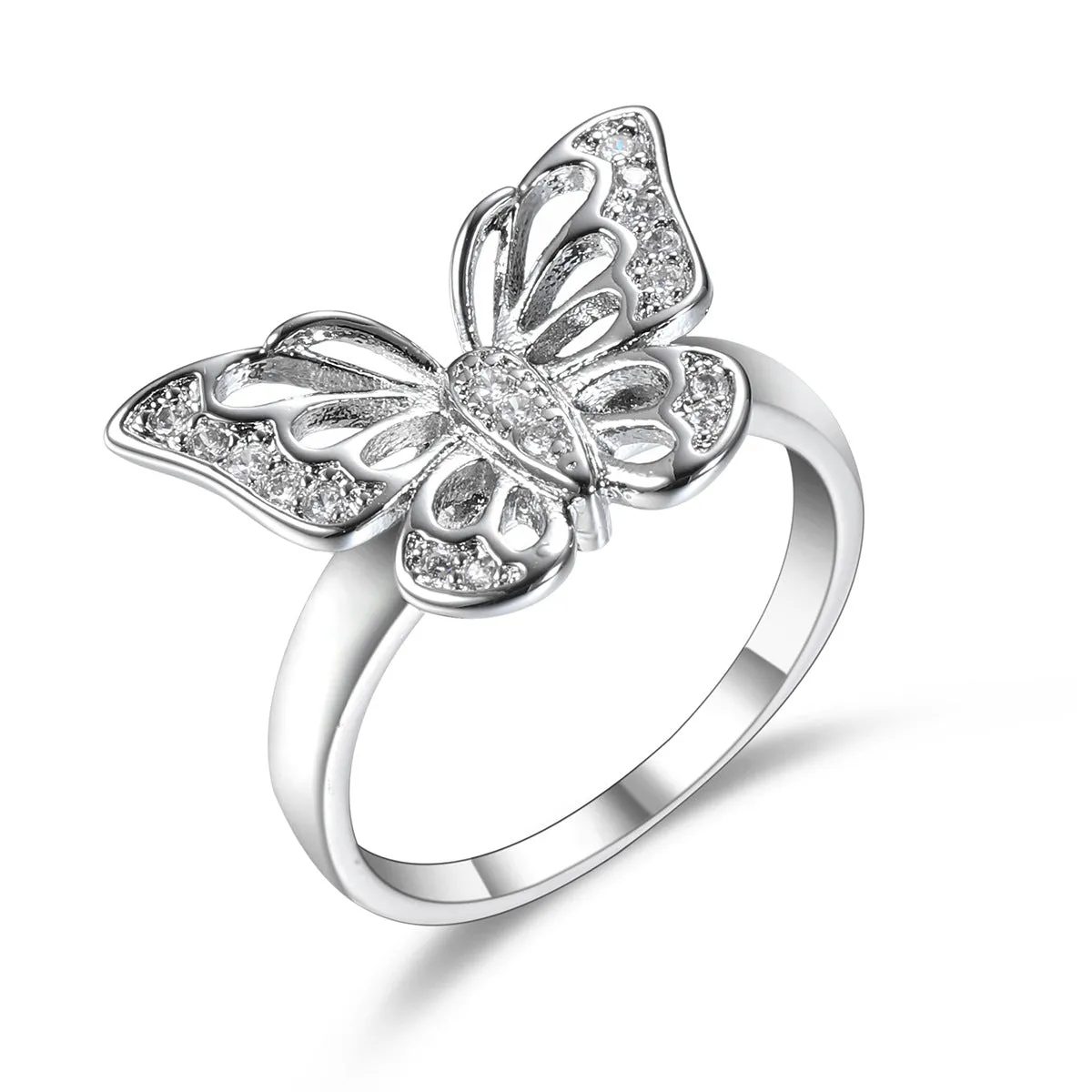 Cubic Zirconia & Silver-Plated Butterfly Ring