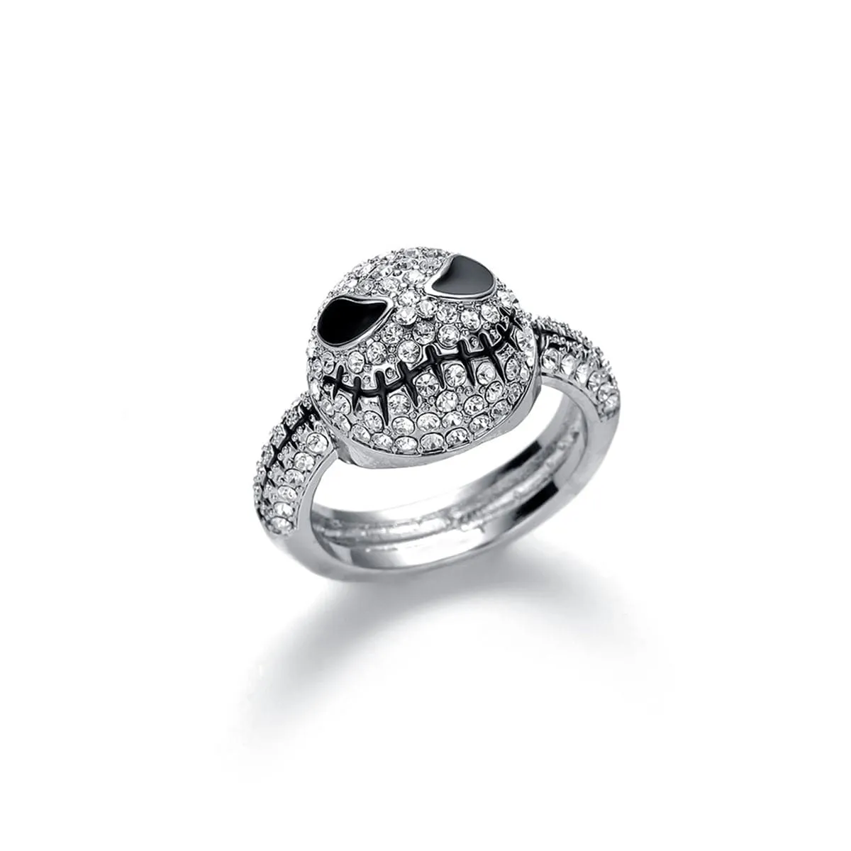 Cubic Zirconia & Silver-Plated Skull Band Ring