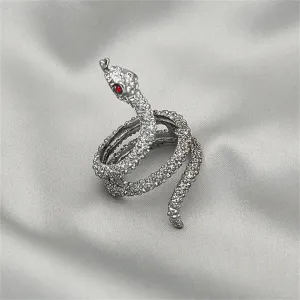 Cubic Zirconia & Silver-Plated Snake Ring