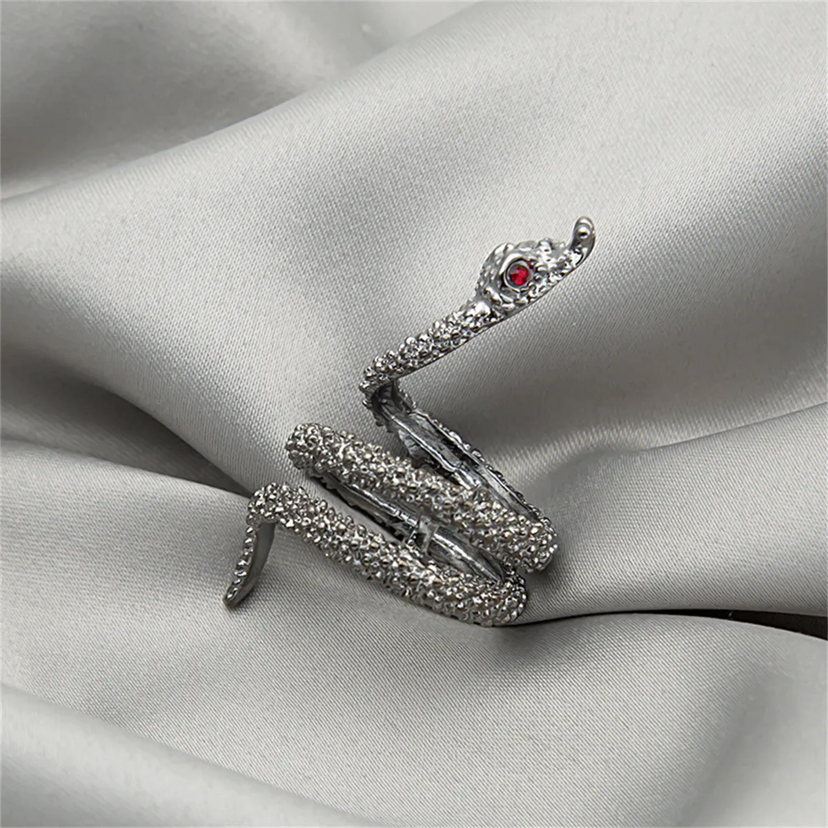 Cubic Zirconia & Silver-Plated Snake Ring