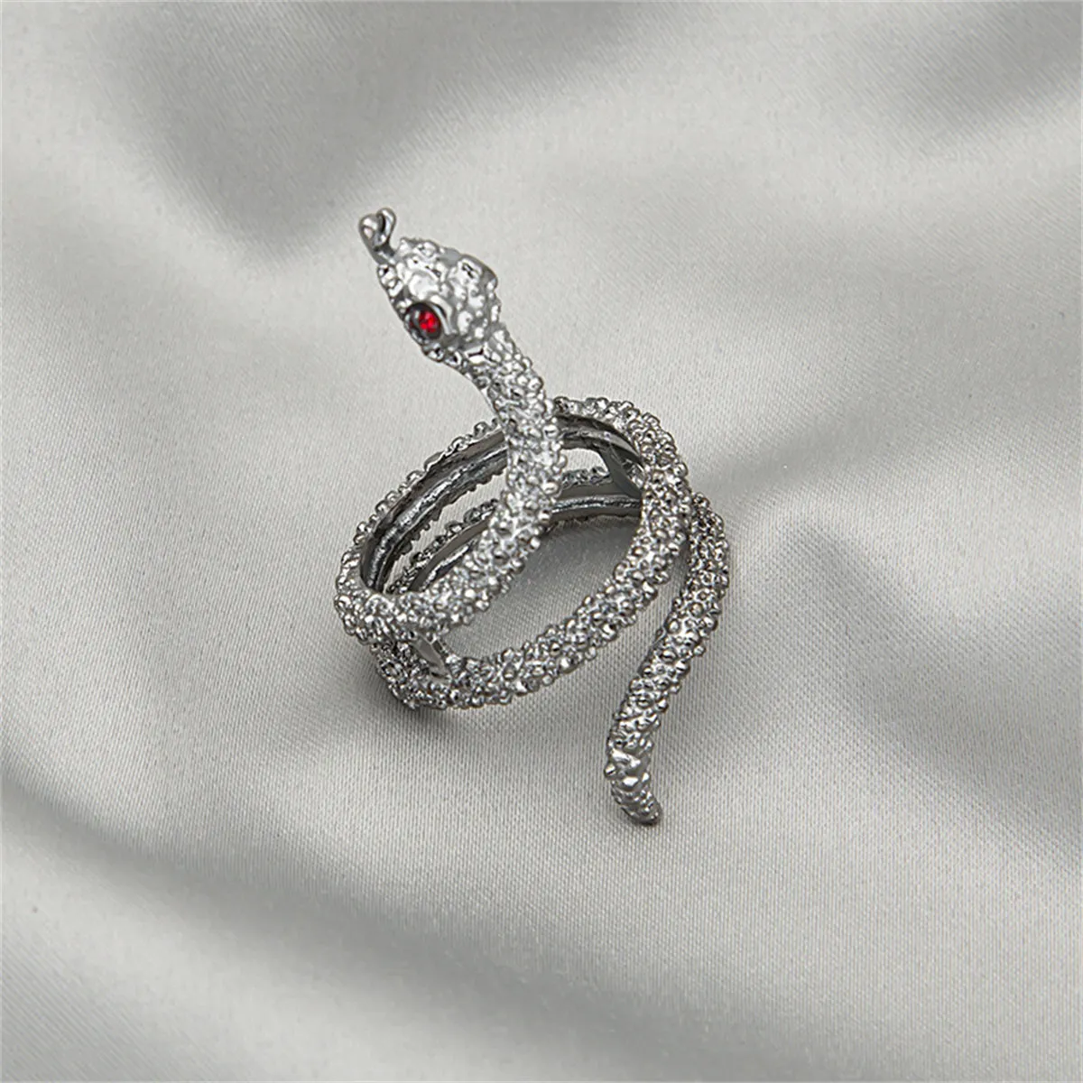Cubic Zirconia & Silver-Plated Snake Ring