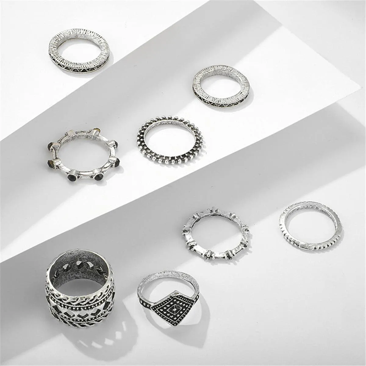 Cubic Zirconia & Silver-Plated Station Ring Set
