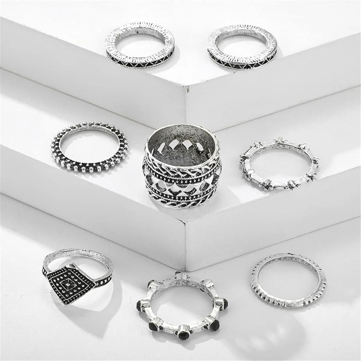 Cubic Zirconia & Silver-Plated Station Ring Set