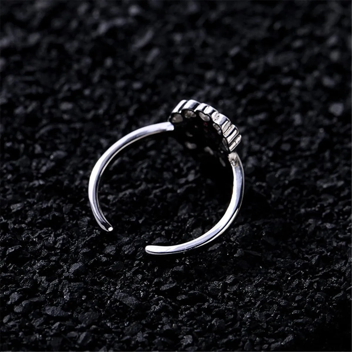 Cubic Zirconia & Silver-Plated Sugar Skull Open Ring