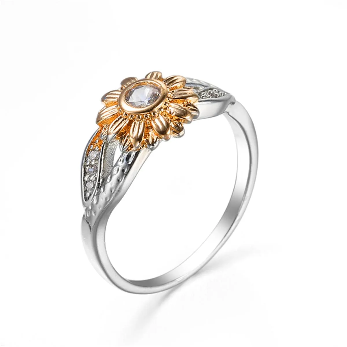 Cubic Zirconia & Two-Tone Sunflower Band Ring
