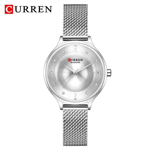 CURREN Exquisite Simple Ladies Watch Silver Stainless Steel Analog Quartz Watches Woman Top Brand Luxury Clock Relogio Feminino