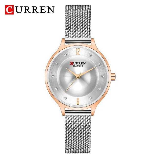 CURREN Exquisite Simple Ladies Watch Silver Stainless Steel Analog Quartz Watches Woman Top Brand Luxury Clock Relogio Feminino