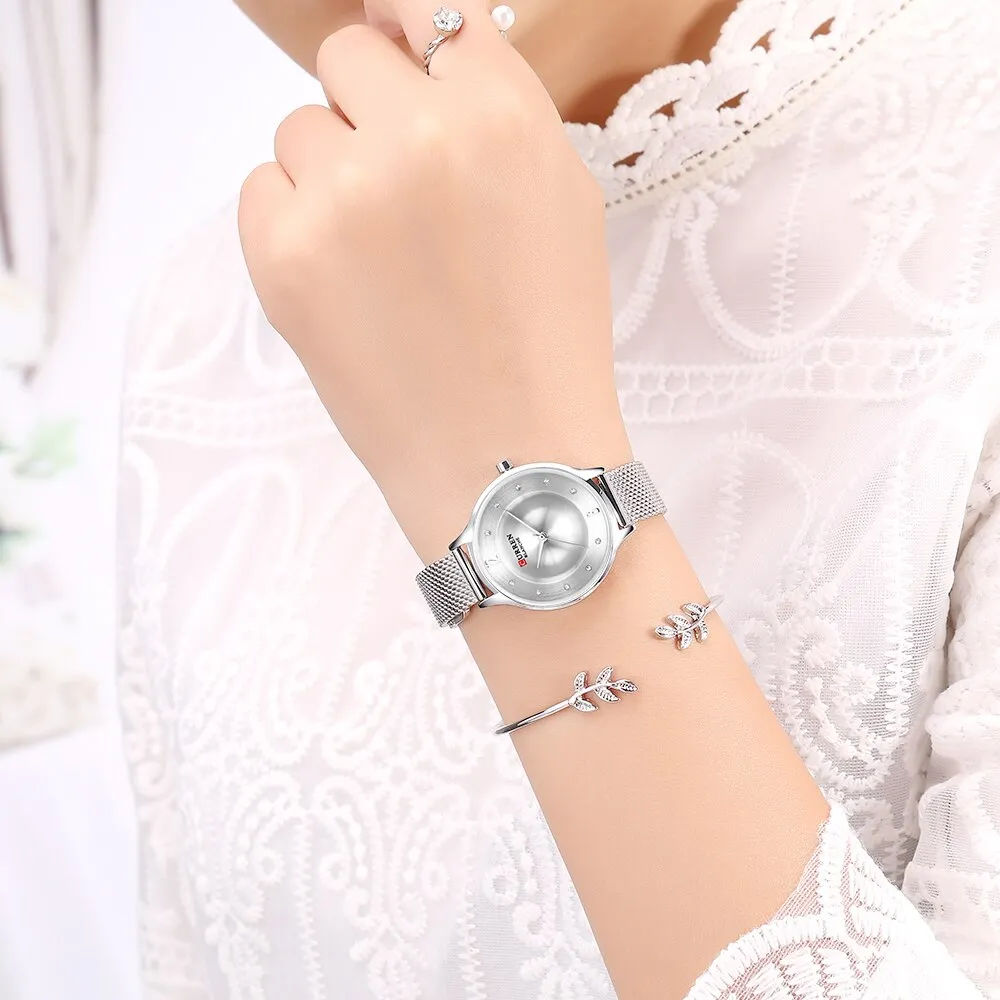 CURREN Exquisite Simple Ladies Watch Silver Stainless Steel Analog Quartz Watches Woman Top Brand Luxury Clock Relogio Feminino