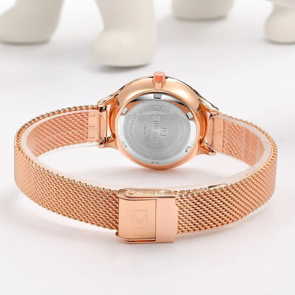 CURREN Exquisite Simple Ladies Watch Silver Stainless Steel Analog Quartz Watches Woman Top Brand Luxury Clock Relogio Feminino