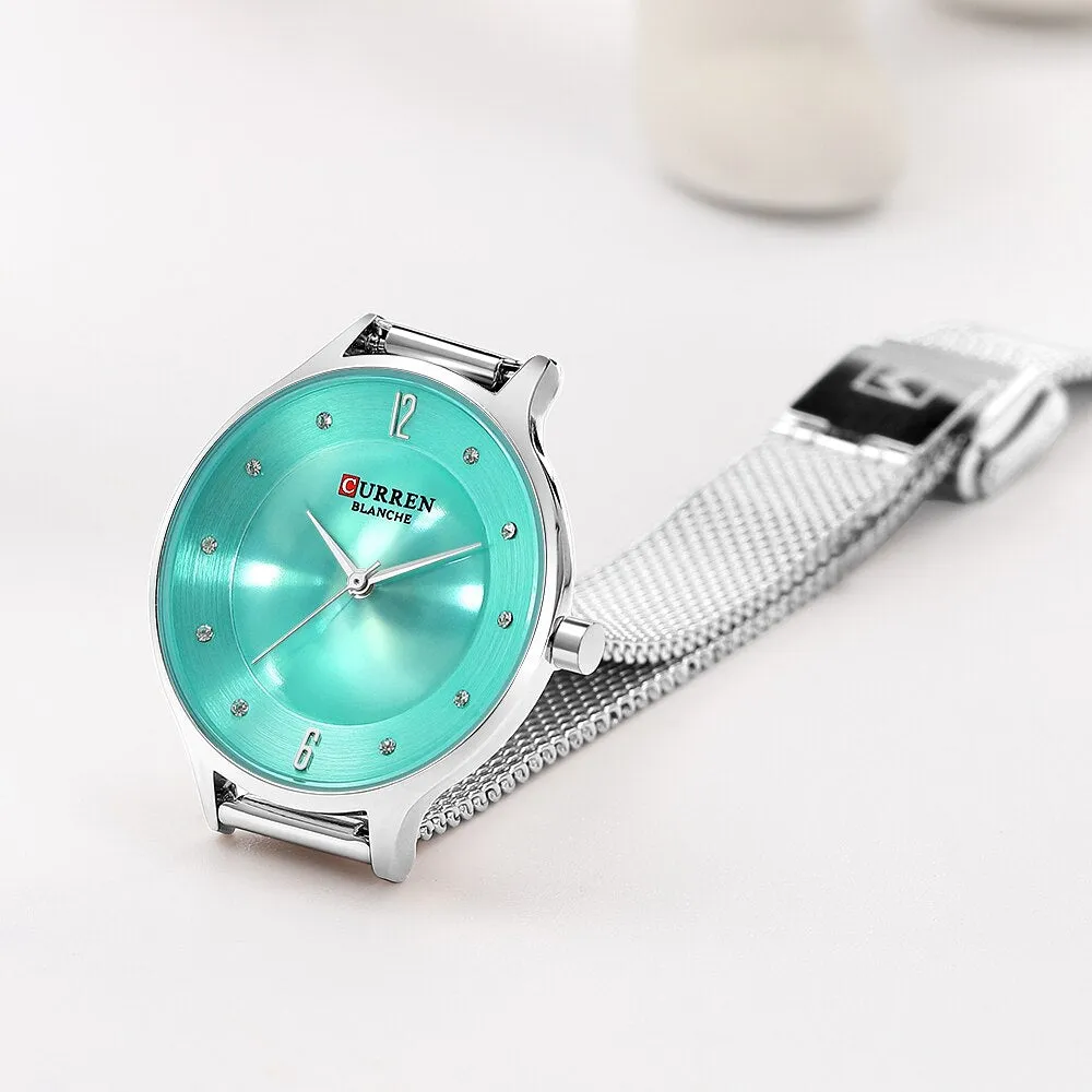 CURREN Exquisite Simple Ladies Watch Silver Stainless Steel Analog Quartz Watches Woman Top Brand Luxury Clock Relogio Feminino