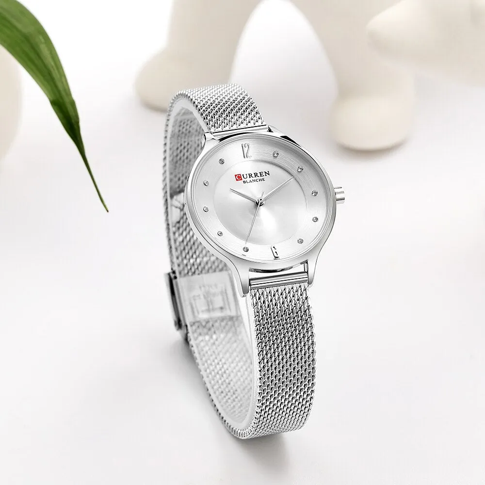 CURREN Exquisite Simple Ladies Watch Silver Stainless Steel Analog Quartz Watches Woman Top Brand Luxury Clock Relogio Feminino