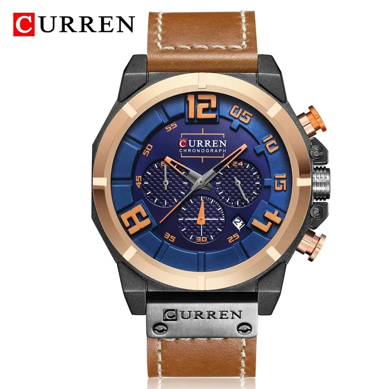CURREN Fashion Casual Mens Watches Waterproof Military Sports Watch Men Leather Quartz Watches For Male Clock Relogio Masculino