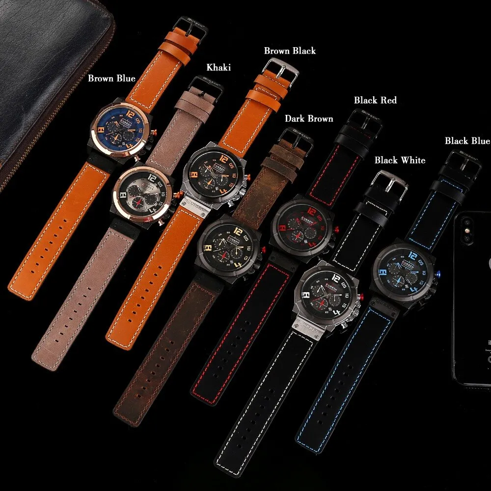 CURREN Fashion Casual Mens Watches Waterproof Military Sports Watch Men Leather Quartz Watches For Male Clock Relogio Masculino