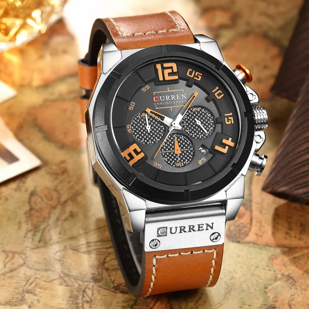 CURREN Fashion Casual Mens Watches Waterproof Military Sports Watch Men Leather Quartz Watches For Male Clock Relogio Masculino