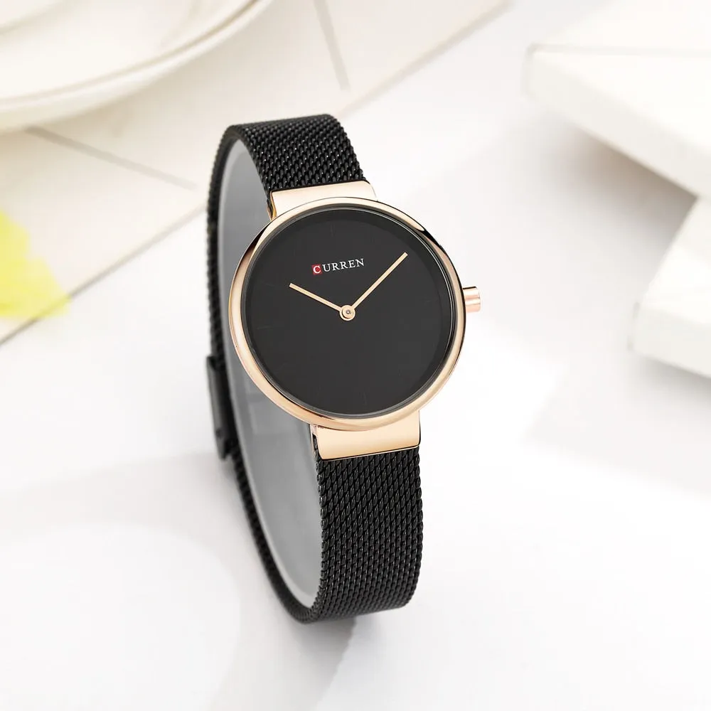 CURREN Ladies Watches Luxury Brand Stainless Steel Mesh Belt Quartz Watch Women Casual Fashion Blue Female Clock Montre Femme