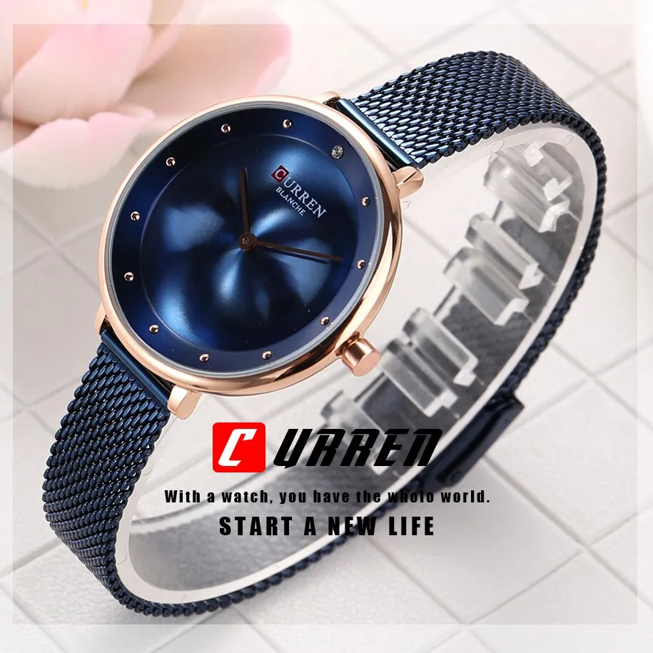 CURREN Luxury Women Casual Metal Mesh Watches Simplicity Ladies Analog Quartz Wrist Watch Top Brand Fashion Blue Female Clock