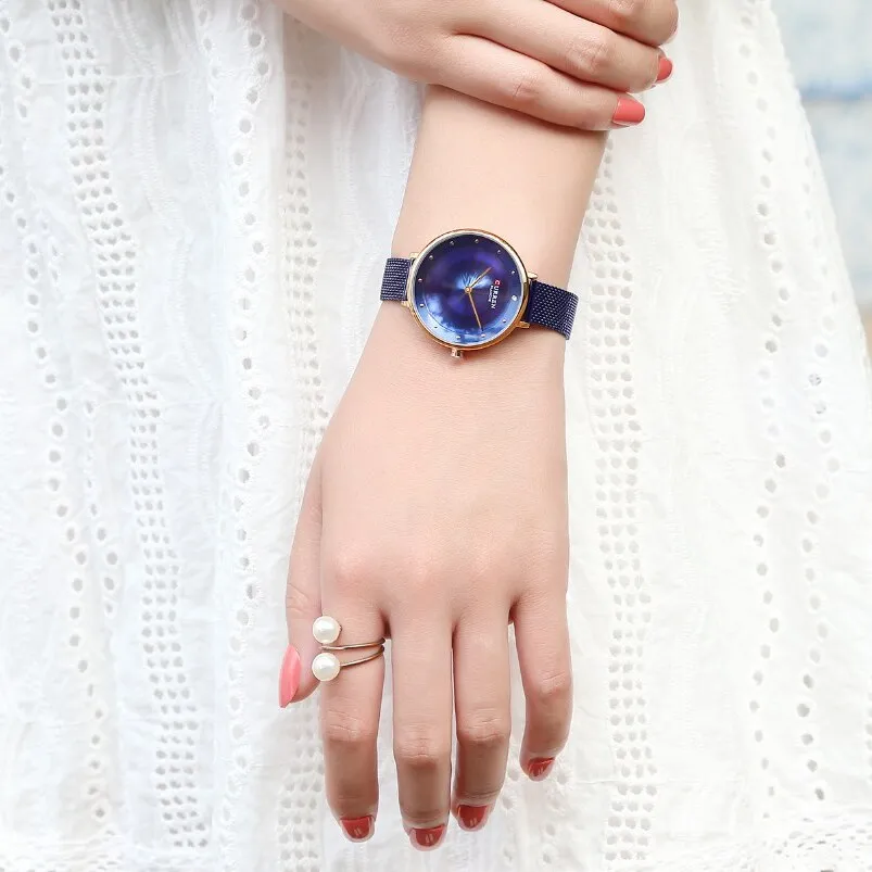 CURREN Luxury Women Casual Metal Mesh Watches Simplicity Ladies Analog Quartz Wrist Watch Top Brand Fashion Blue Female Clock