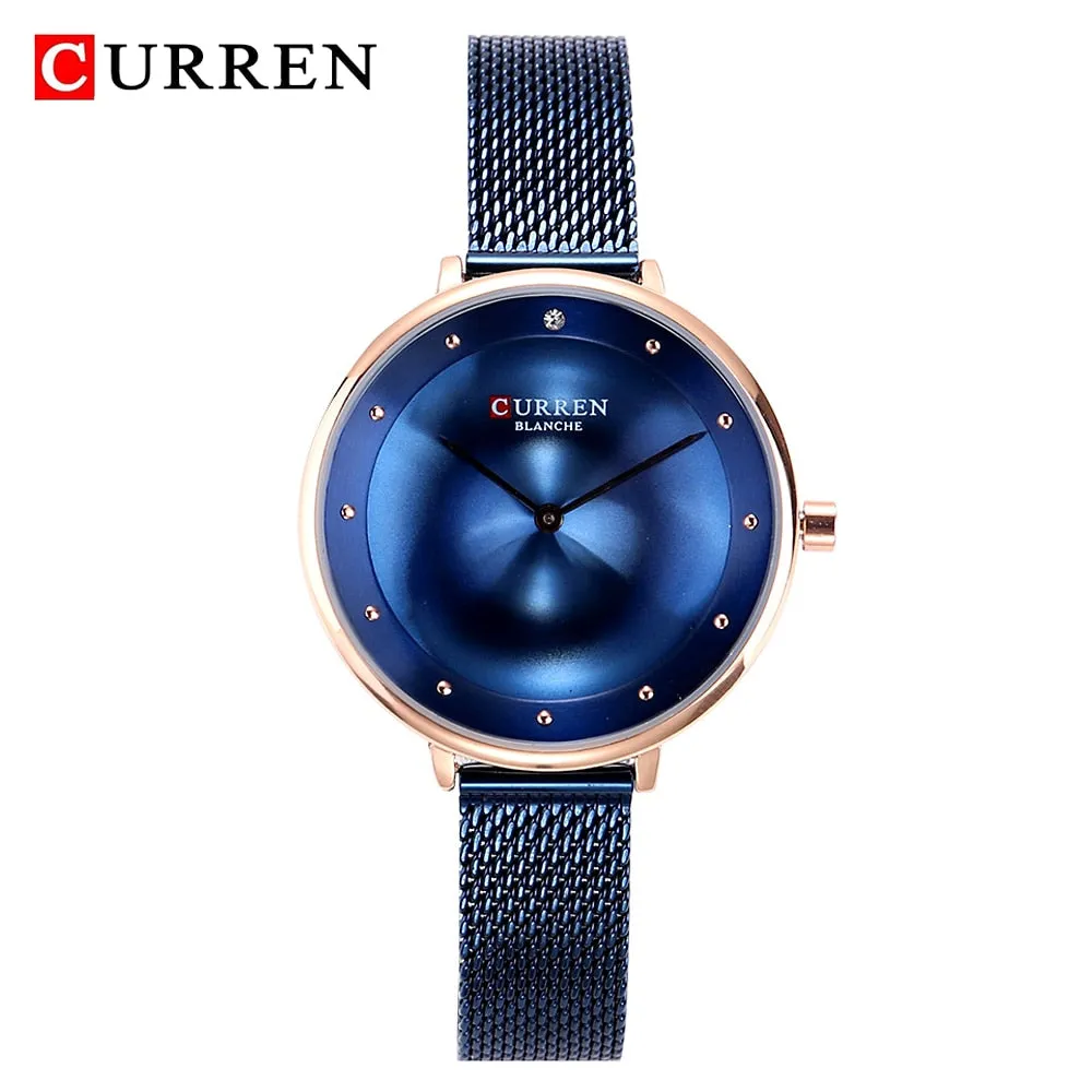 CURREN Luxury Women Casual Metal Mesh Watches Simplicity Ladies Analog Quartz Wrist Watch Top Brand Fashion Blue Female Clock