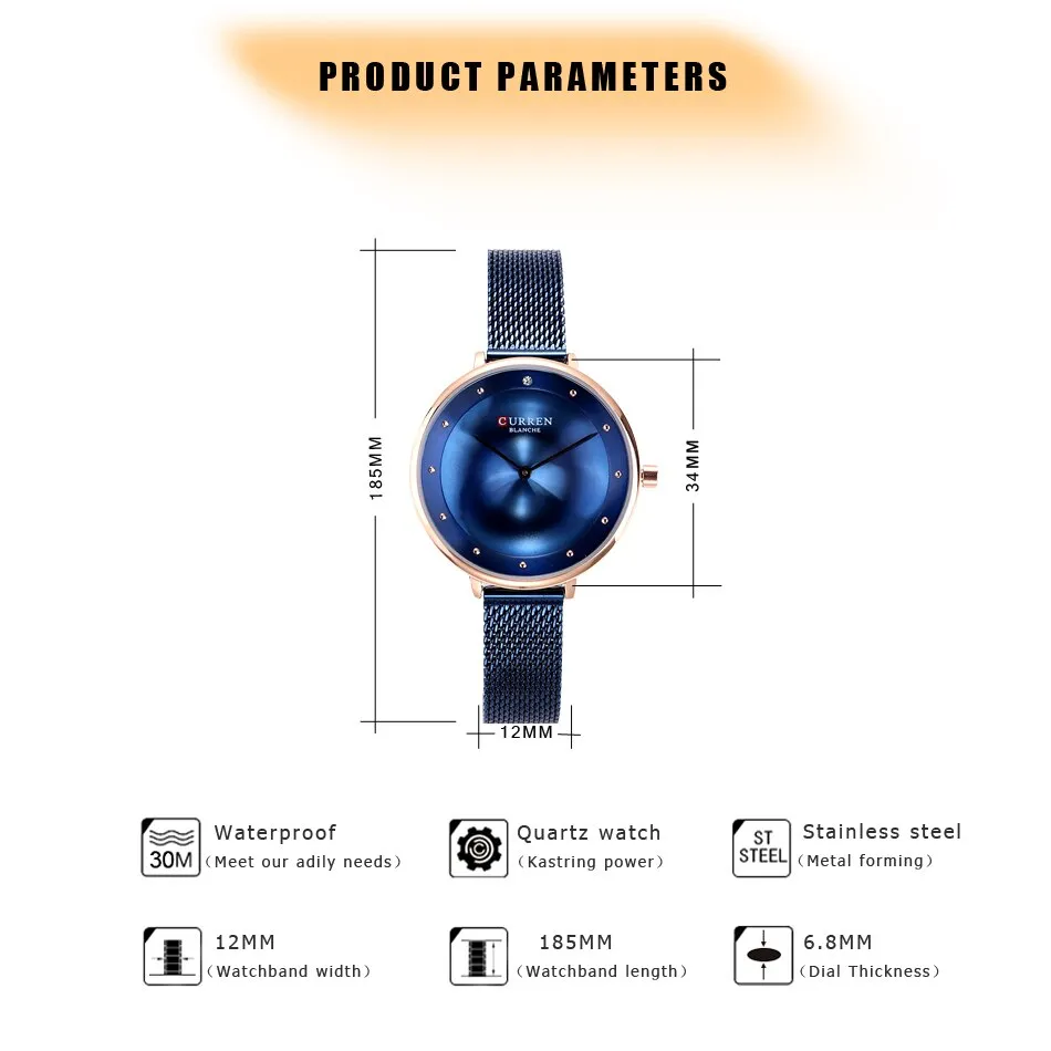 CURREN Luxury Women Casual Metal Mesh Watches Simplicity Ladies Analog Quartz Wrist Watch Top Brand Fashion Blue Female Clock