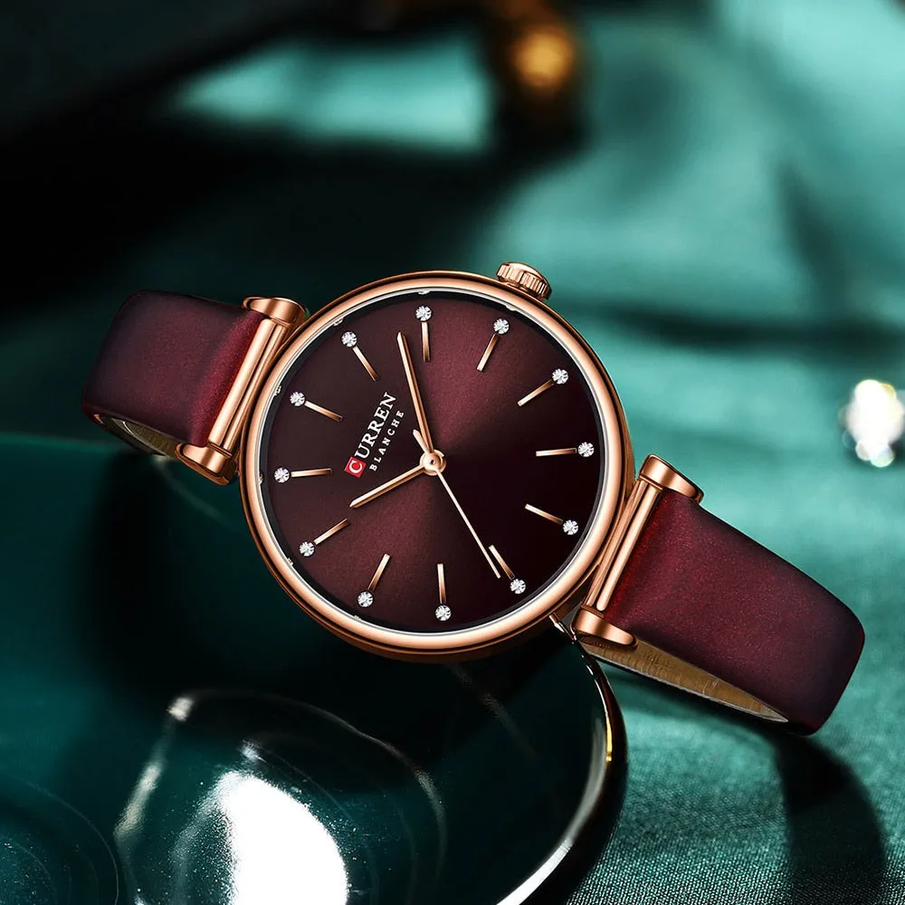 CURREN Luxury Women Watches Top Brand Casual Waterproof Leather Ladies Quartz Watch Fashion Ultra-thin Bracelet Wristwatch