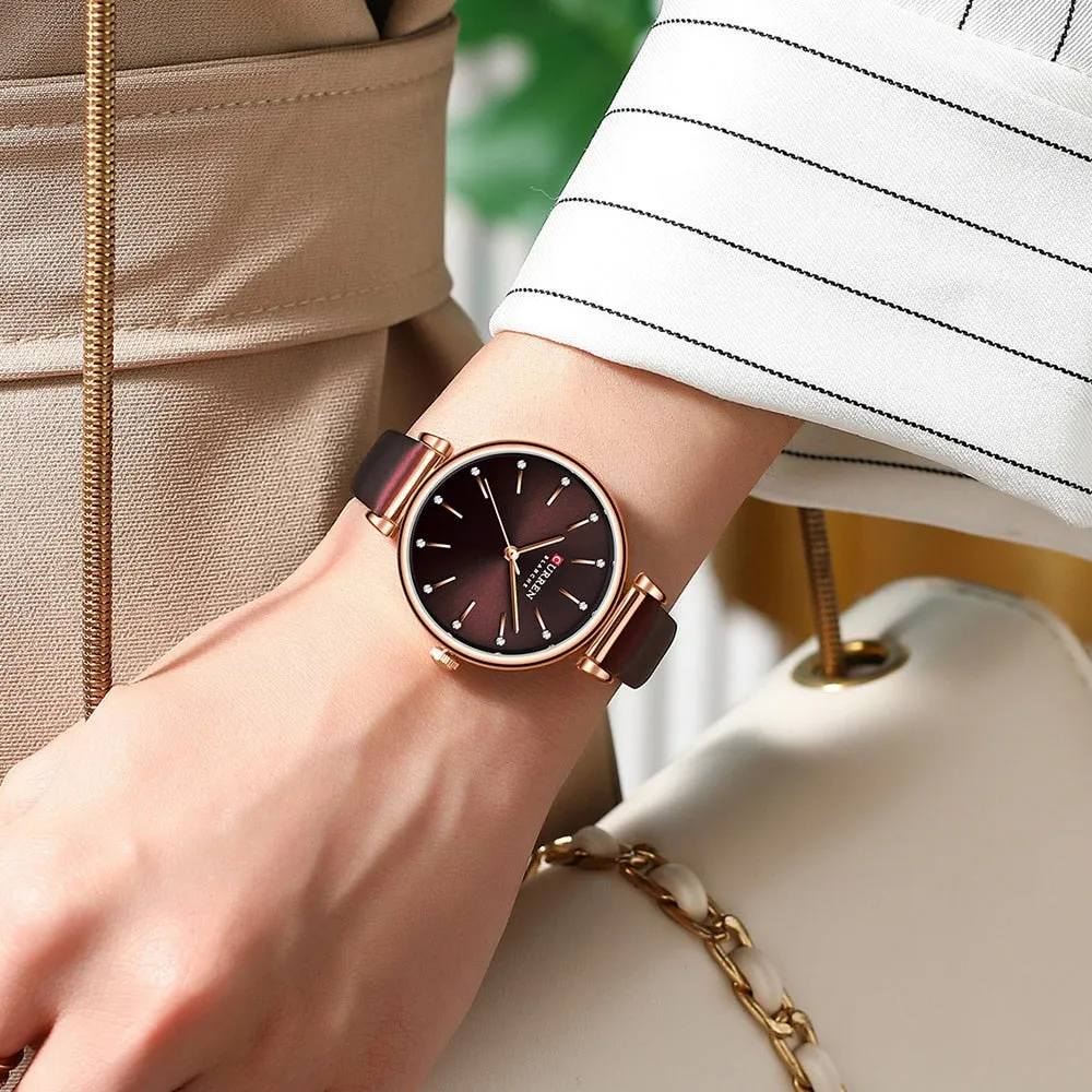 CURREN Luxury Women Watches Top Brand Casual Waterproof Leather Ladies Quartz Watch Fashion Ultra-thin Bracelet Wristwatch