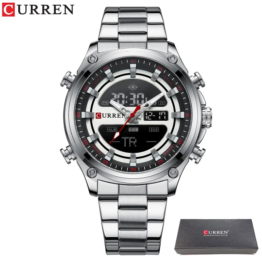 CURREN Men&#39;s Gold Watches Sport Led Digital Watches for Men Waterproof Stainless Steel Casual Sport Quartz Wristwatches