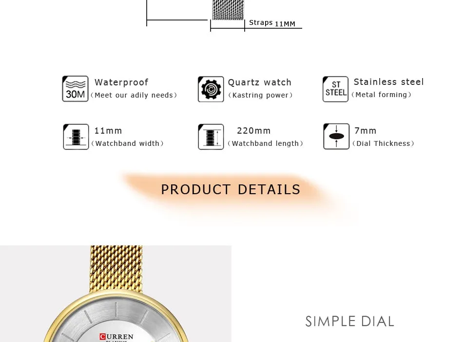 CURREN New Women Watches Top Brand Luxury Fashion Ladies Watch Quartz Stainless Steel Creative Woman WristWatch Relogio Feminino