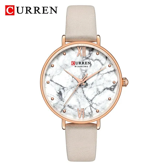 CURREN Top Brand Fashion Creative Ladies Watches Leather Thin Women&#39;s Quartz Watch Women Creative Marble Wristwatch