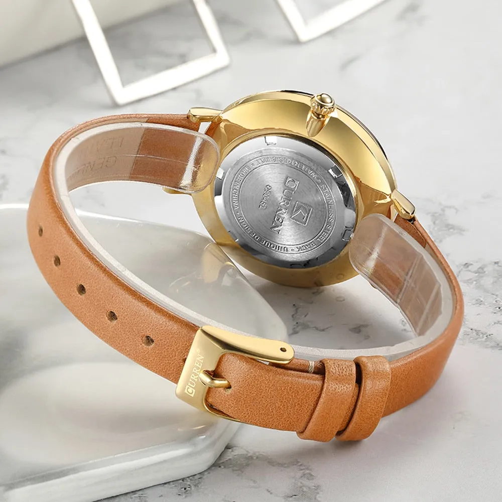 CURREN Top Brand Fashion Creative Ladies Watches Leather Thin Women&#39;s Quartz Watch Women Creative Marble Wristwatch