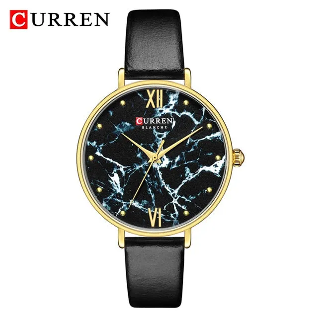 CURREN Top Brand Fashion Creative Ladies Watches Leather Thin Women&#39;s Quartz Watch Women Creative Marble Wristwatch