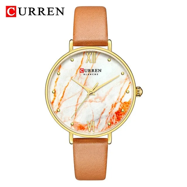 CURREN Top Brand Fashion Creative Ladies Watches Leather Thin Women&#39;s Quartz Watch Women Creative Marble Wristwatch