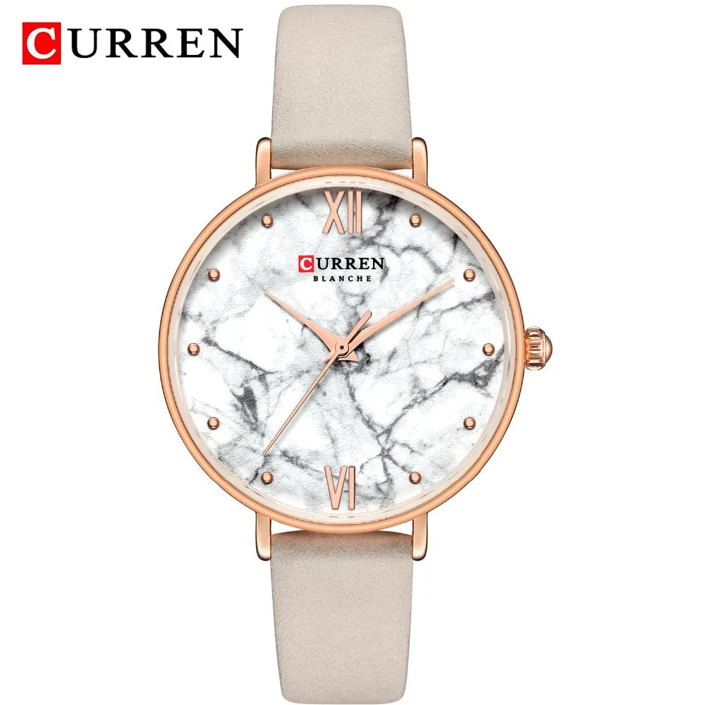 CURREN Top Brand Fashion Creative Ladies Watches Leather Thin Women&#39;s Quartz Watch Women Creative Marble Wristwatch