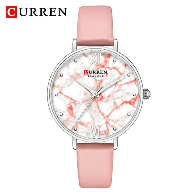 CURREN Top Brand Fashion Creative Ladies Watches Leather Thin Women&#39;s Quartz Watch Women Creative Marble Wristwatch