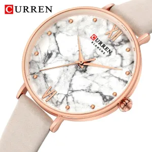 CURREN Top Brand Fashion Creative Ladies Watches Leather Thin Women&#39;s Quartz Watch Women Creative Marble Wristwatch