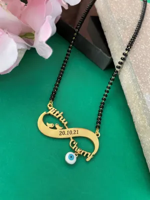 Custom 2 Name Infinity Short Mangalsutra with Date and Evil Eye