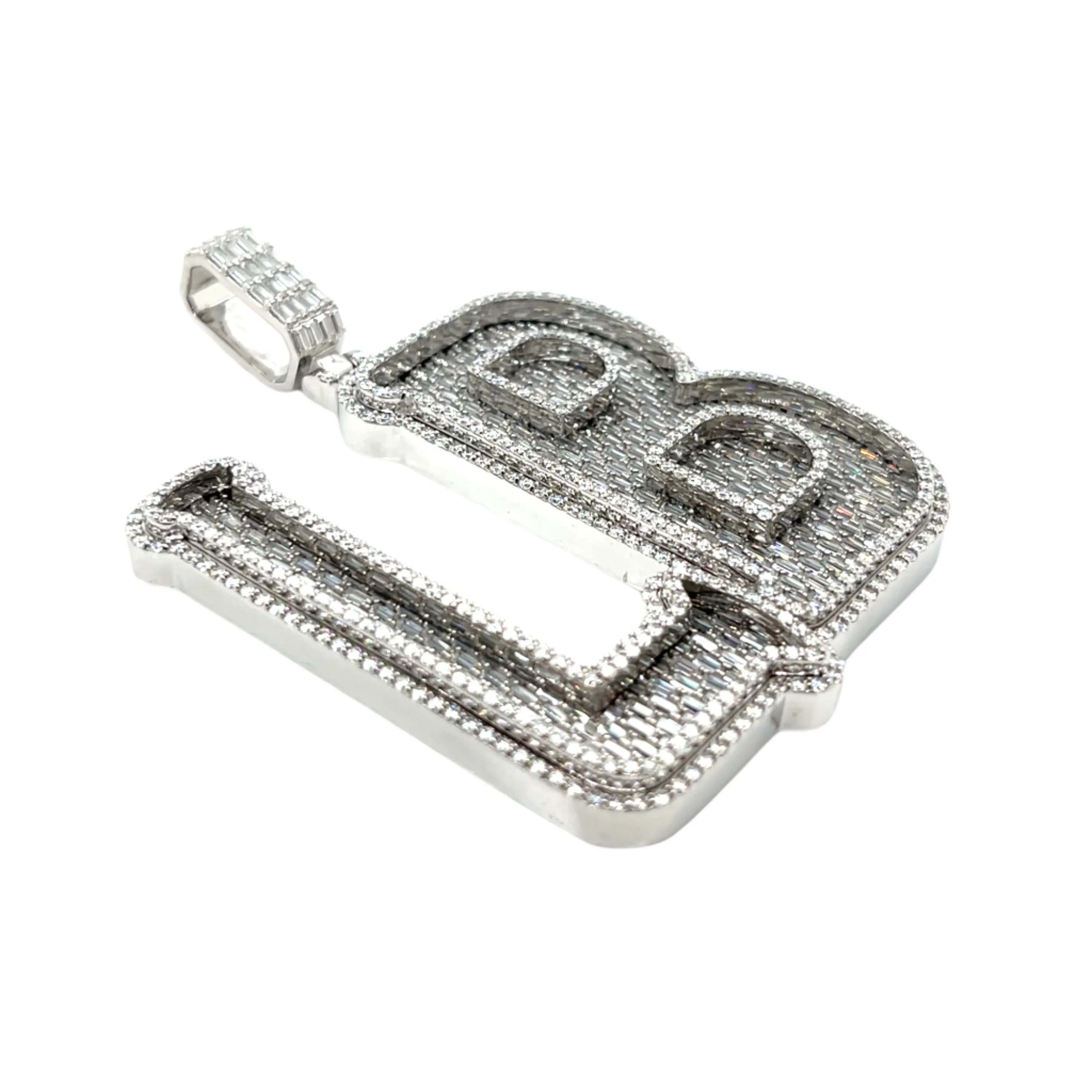 Custom Design Personalized LB 3" Pendant Charm with Baguette Moissanite