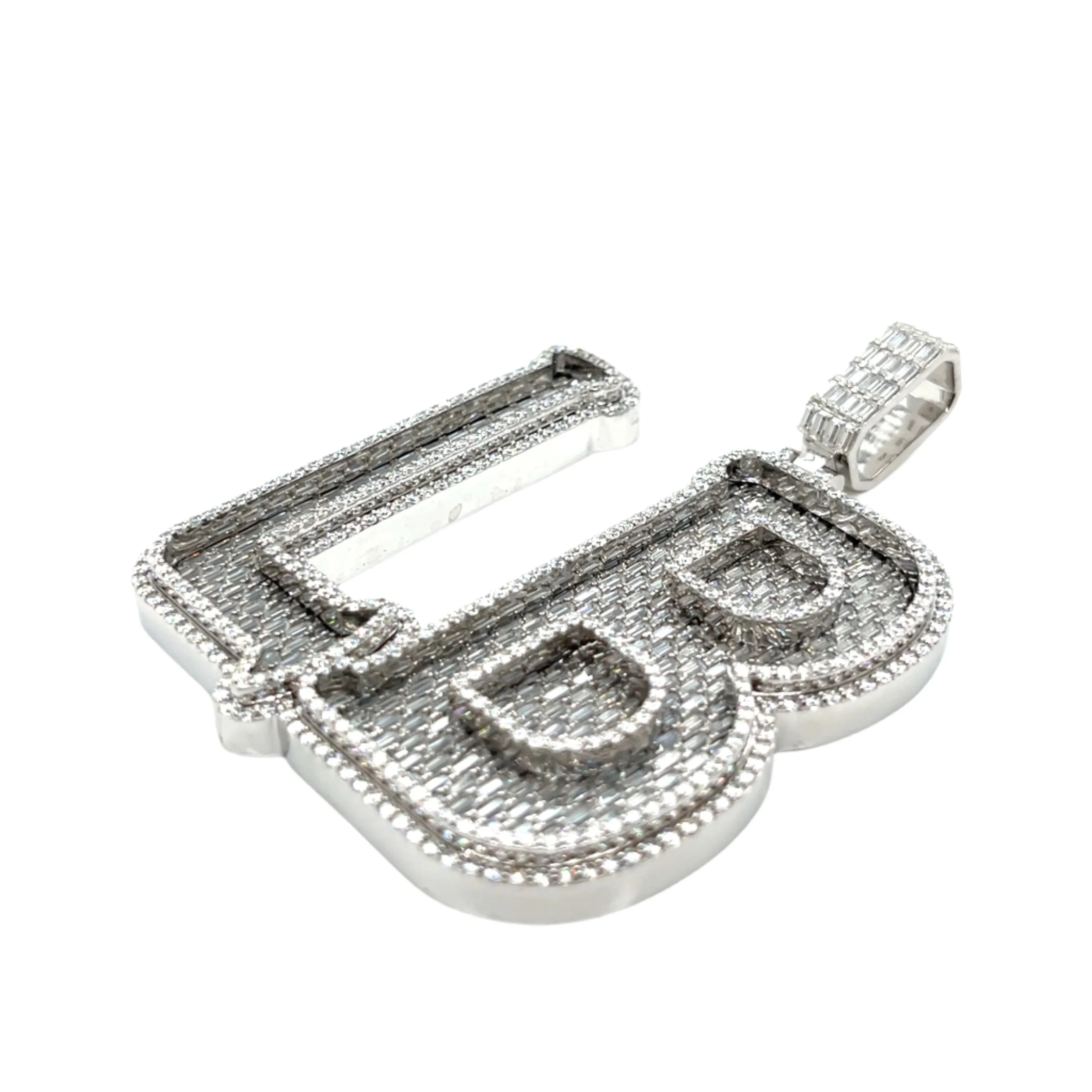 Custom Design Personalized LB 3" Pendant Charm with Baguette Moissanite