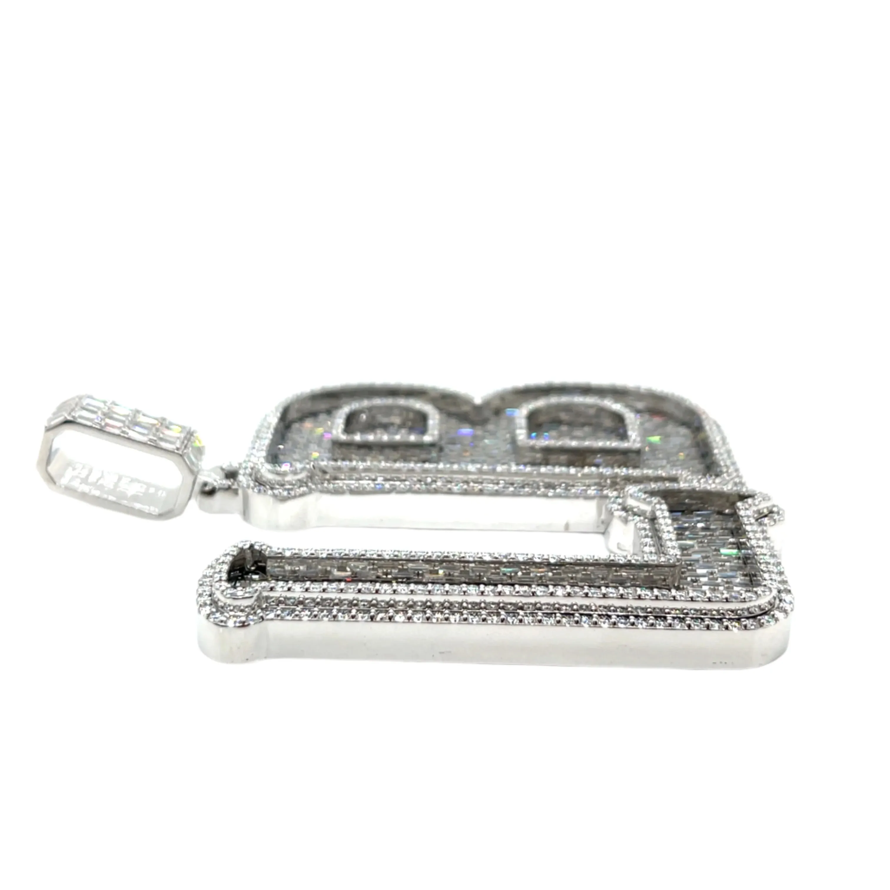 Custom Design Personalized LB 3" Pendant Charm with Baguette Moissanite