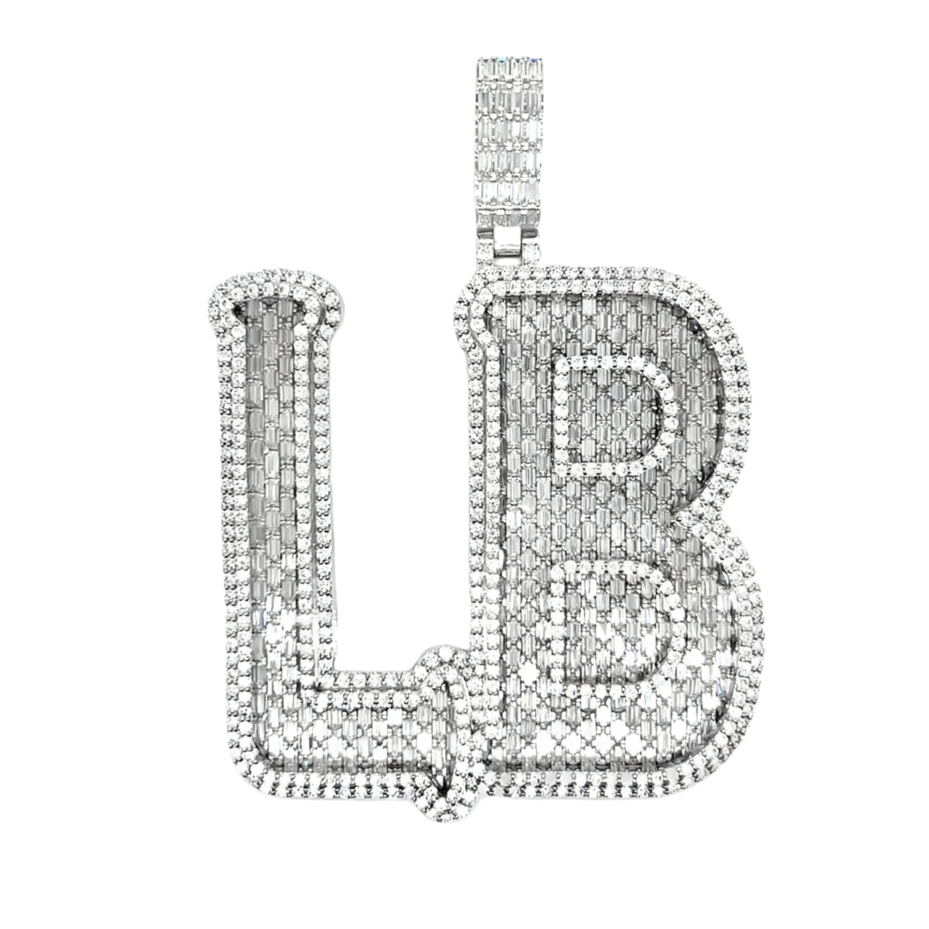 Custom Design Personalized LB 3" Pendant Charm with Baguette Moissanite