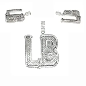 Custom Design Personalized LB 3" Pendant Charm with Baguette Moissanite