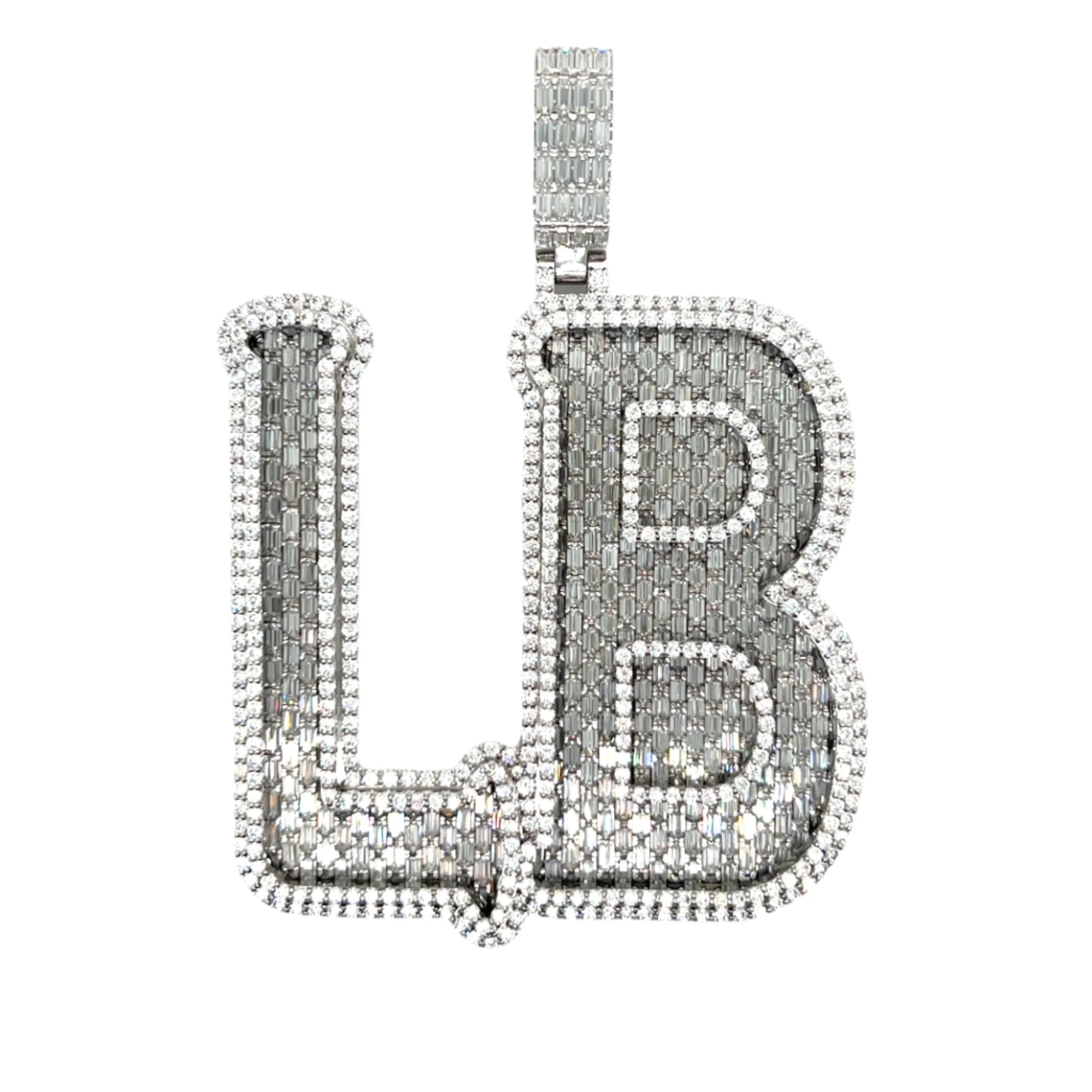 Custom Design Personalized LB 3" Pendant Charm with Baguette Moissanite