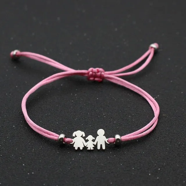 Cute Bear Braided Adjustable Charm Bracelets For Family Dad Mom Daughter Lucky Red String Bracelet Women Men Child Jewelry Gift